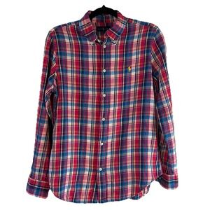 Ralph Lauren Shirt Colorful Pink Plaid Pony Button Up Soft LS Boys Youth Sz‎ 12